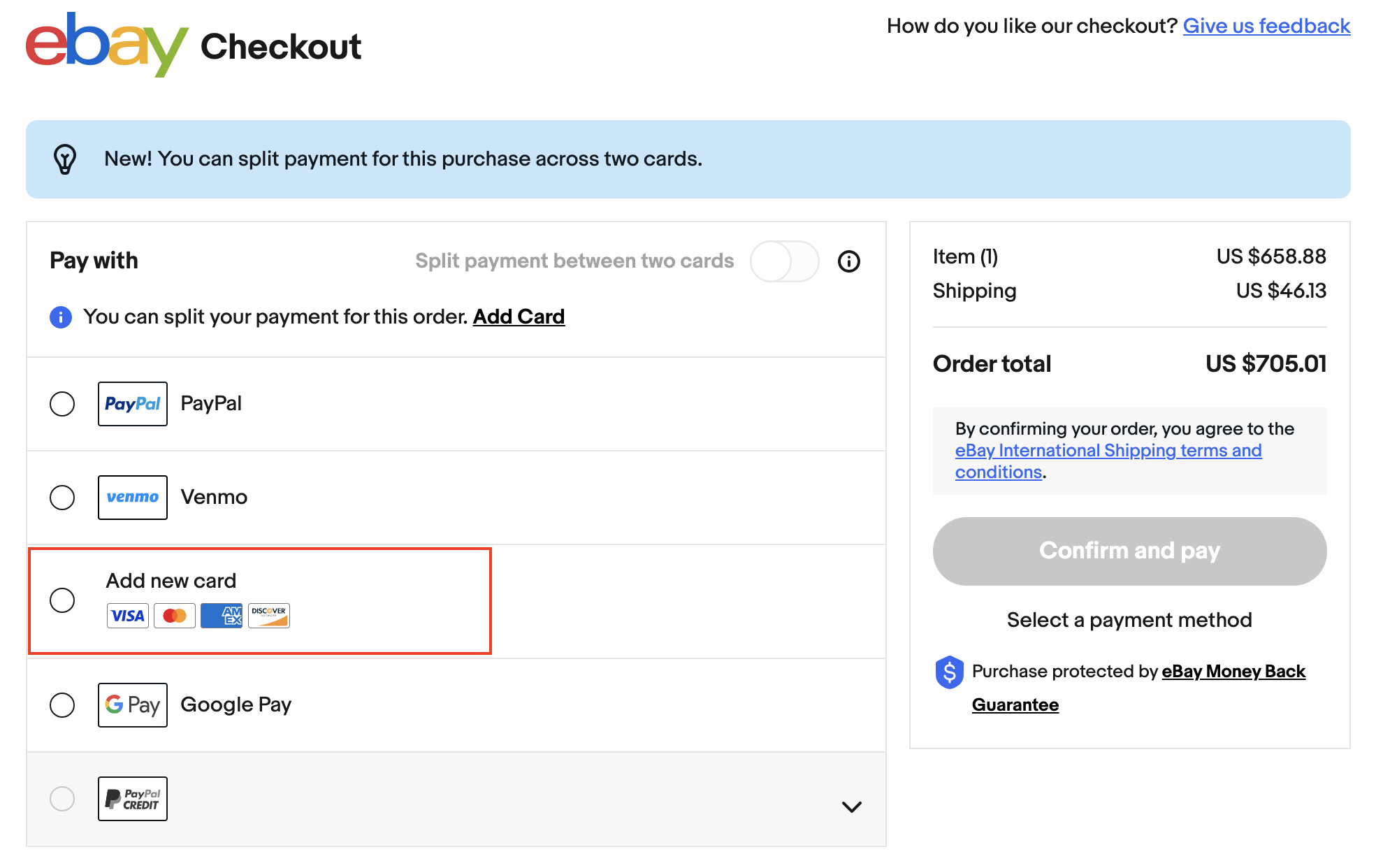 Select a payment method from the displayed options